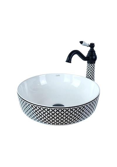 Geometrik Siyah Beyaz Tezgah Üstü Çanak Lavabo Renkli