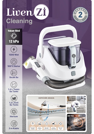 Livenzi Jjb-747-a Buharlı Koltuk Halı Yıkama Ve Leke Çıkartma Makinesi-beyaz