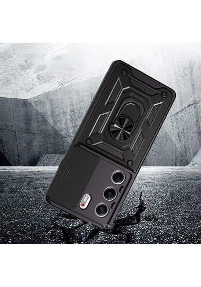 Maks Technology Tecno Camon 40 5g Kılıf Magnetik Standlı Kamera Korumalı Mkst Sürgülü Vega Kapak - Siyah