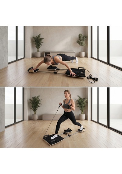 Ahşap Pilates Aleti 20+ Egzersiz Destekli 4 Kademe Dirençli Kayan Platformlu Fitness Egzersiz Aleti Siyah