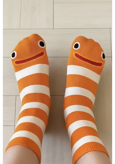 Hitit Socks 4 Çift Sevimli Yılan Balığı Desenli Ve Çizgili Uz... Çok Renkli