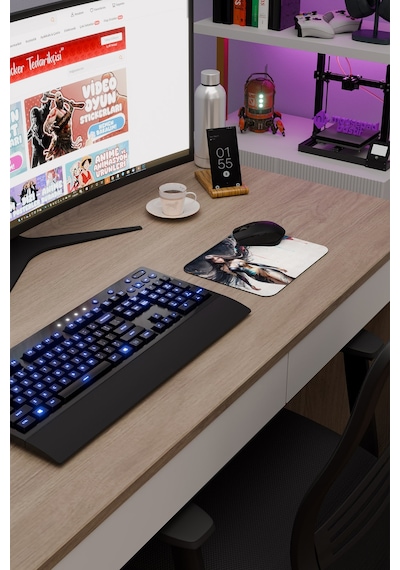 Dijital Art Anime Kadın Figür V5 22x18 Gaming Kauçuk Kaymaz Taban Mouse Pad Fare Altlığı