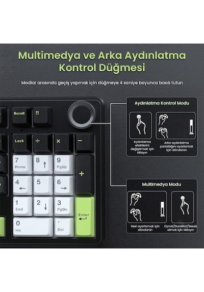 Aula F99 Pro 3 Modlu Rgb Hot Swap Mekanik Star Vector Switch Kablosuz Makrolu Klavye Yesil