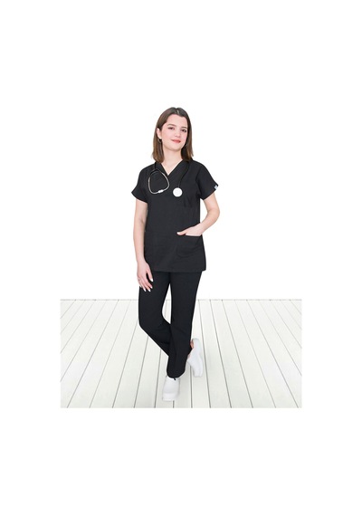 Siyah Unisex Model Cerrahi Lüks Üniforma Takım Siyah