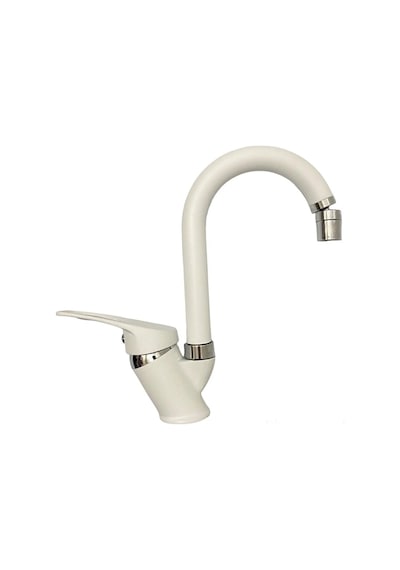 Beyaz Mix Lavabo Mutfak Bataryası Oynar Başlıklı Garantili Musluk Aç Kapa Kollu Beyaz