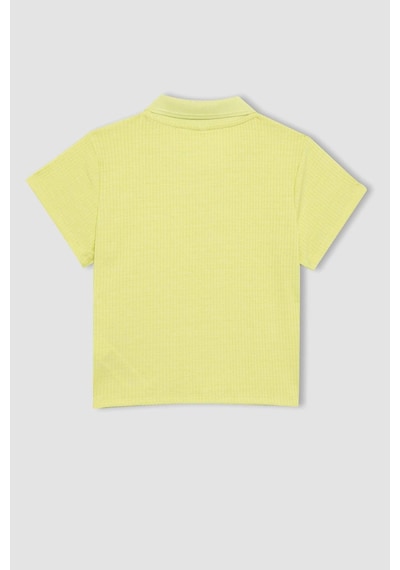 DeFacto Kız Çocuk Slim Fit Dar Kesim Polo Yaka Basic Düz Fitilli Kaşkorse Kısa Kollu Tişört Z7794A624SMGN664
