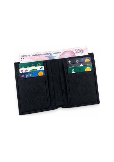 Alphaclub Bag Erkek Hakiki Deri Mat Siyah Kartlık Bölmeli Cüzdan Ve Kartlık