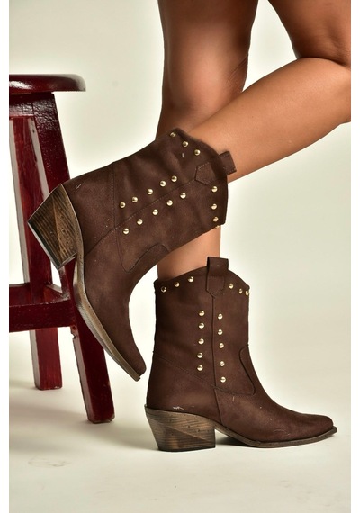 Fox Shoes Z920477302 Kahverengi Süet Kalın Topuklu Kovboy Model Kadın Bot