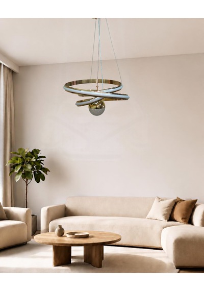 Kaos Büyük Modern Ledli Avize Çizgili 3 Renk Power Ledli Gold Kaplama Kumandalı Yatak Odası Salon Mutfak