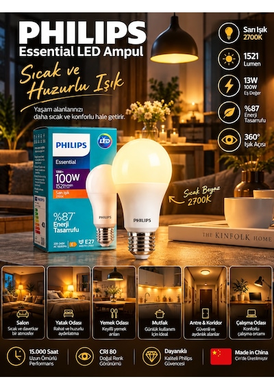 1 Adet 13w Sarı Işık 2700k E27 Duylu Kalın Duy Led Ampul