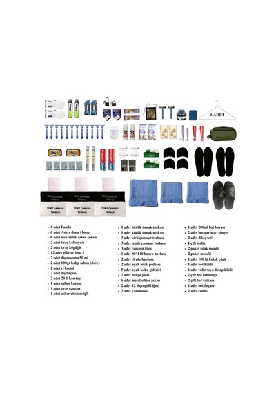 Karcamp 6'lı Vip Askeri Tıraş Malzemesi İle İç Çamaşır Ve Temizlik Seti Haki