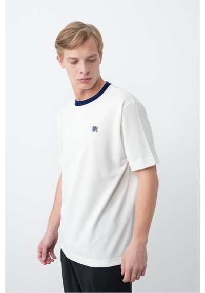 Baselco Unisex Dokulu 90's T-shirt Beyaz