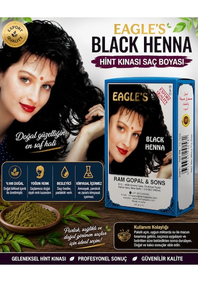 Black Henna Hint Kınası Saç Boyası Siyah Renk 6 Lı Kutu Doğal Görünümlü Kalıcı Saç Boyası