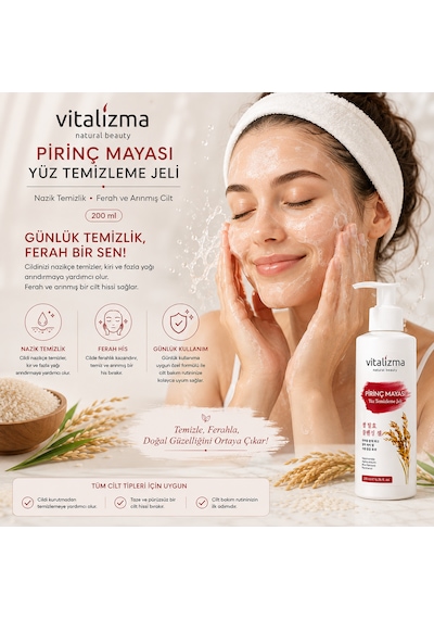 Pirinç Mayası Yüz Temizleme Jeli - Aydınlatıcı, Leke Karşıtı Ve Gözenek Sıkılaştırıcı - Arbutin & Niasinamid 200 Ml