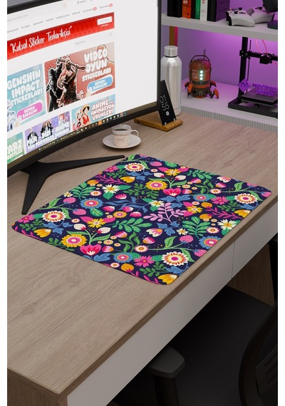 Çiçek Desenleri Kaymaz Dikişli Kauçuk Oyuncu Mousepad V2 - 48x40 Xl Gaming Mouse Pad Fare Altlığı