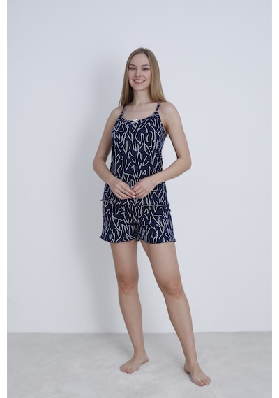 Mihra Kadın İp Askılı Şortlu Yazlık Pijama Takımı Lacivert
