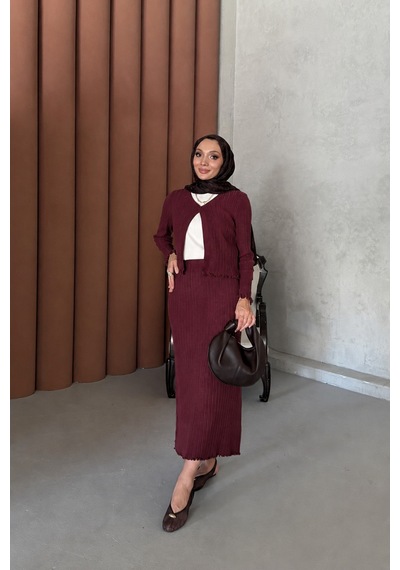 Riella Butik Elvin Tesettür Takım Bordo