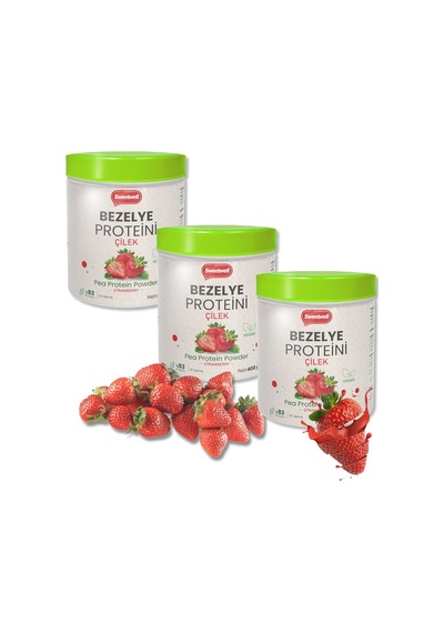 Çilek Aromalı Vegan Bezelye Proteini Tozu 400 Gr X 3 Adet -%83 Protein Içerir Pae Protein Powder Ahududu