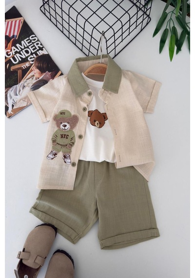 Miniğimin Cicileri Bear Panç İşleme Detaylı Erkek Bebek 3 Lü ... Yeşil