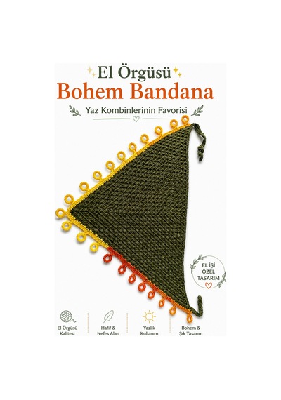 El Örgüsü Saç Bandanası Bohem Yazlık Bandana Ayarlanabilir Kadın Saç Aksesuarı Haki
