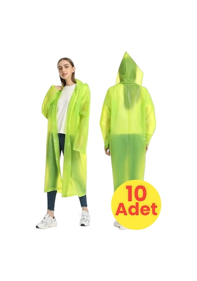Tezzgelsin Kadın Rüzgar Geçirmez Yağmurluk 10 Adet Yeşil