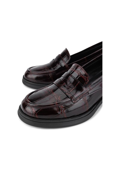 Tamer Tanca Kadın Hakiki Deri Bordo Loafer Ayakkabı 51 9620 Bn Ayk Sk26-27 Bordo Kroko