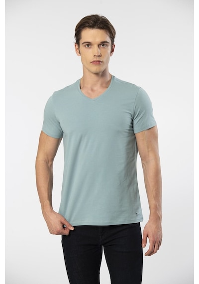 Cacharel Erkek V Yaka Likralı T-shirt 1332/yeşil1 Yeşil