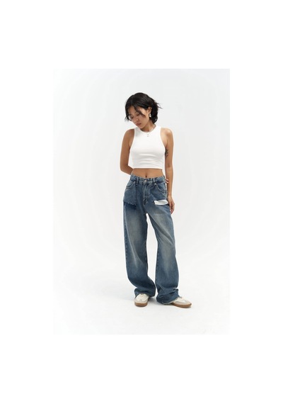 Mai Collection Mai Studios Co. Kai Cep Detay Mavi Jean Pantolon Mavi