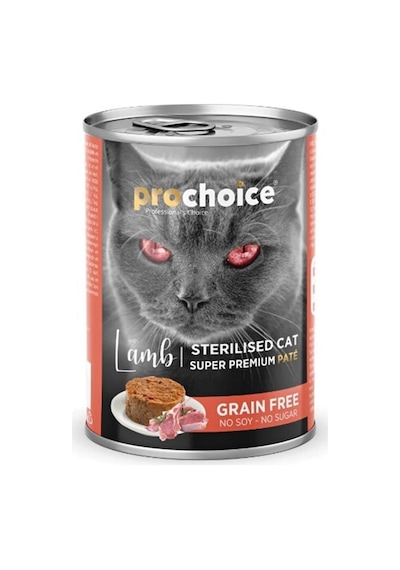 Pro Choice Kısırlaştırılmış Kuzu Etli Sekersiz Tahilsiz Ezme Yetiskin Kedi Konservesi 400gr 6 Adet