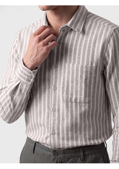 Lcwaıkıkı Classic Gri Regular Fit Çizgili Poplin Erkek Gömlek