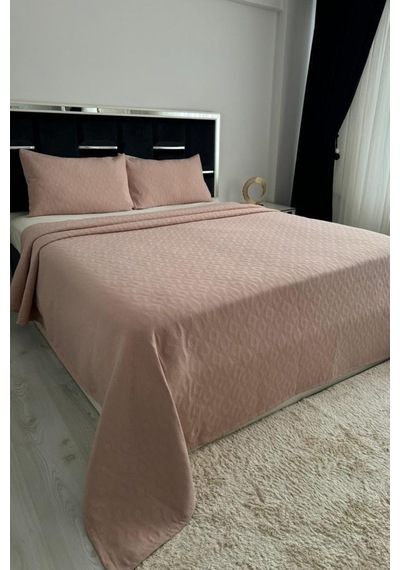 Powderlove 3 Parça Çift Kişilik Yatak Örtüsü 235x250 Cm Pudra Pudra