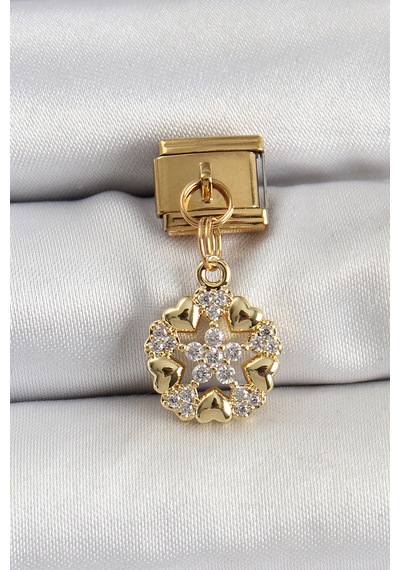316l Çelik Sallantılı Zirkon Taşlı Kalp Detaylı Yıldz Model Gold Renk Nomination Charm Altın