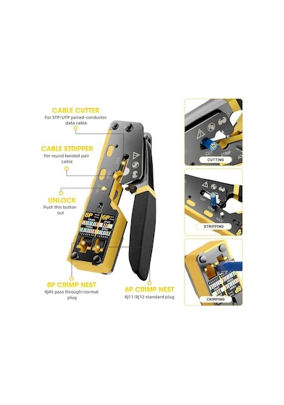Primex Px-8070y Rj45/rj11 Cat6/cat7, Yeni Nesil Ez Rj45 Pense Cat6 Cat7, Yeni Nesil Pense Cat7 Bıçaklı