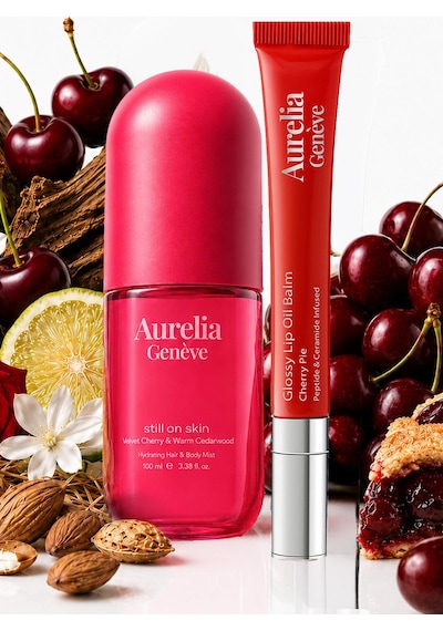 Wear Your Cherry Glow - Peptit & Seramid İçeren Nemlendirici Kiraz Kırmızı Lip Balm & Kadifemsi Vişne Ve Sıcak Sedir Ağacı Kokulu Saç & Vücut Misti