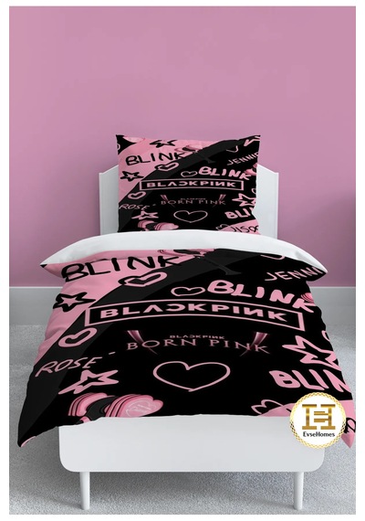 Dijital Baskı Blcak Pink Nevresim Takımı