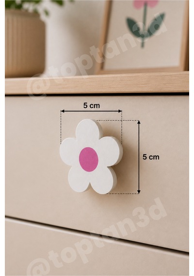 8 Adet - Pembe Modern Papatya Dolap Kulpu - Çocuk Odası Kulp, Papatya Kulp - 5 Cm - Kulp Vidası Dahildir Sarı