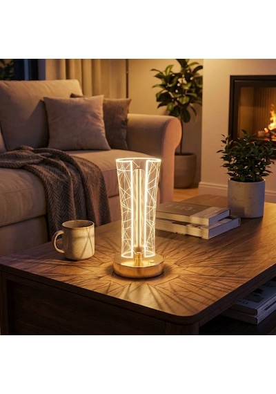 İki Yandan Kavisli Silindirik Geometrik Çizgi Model Kristal Led Masa Lambası Dokunmatik, 3 Renk Işık Modlu, Şarjlı Dekoratif Gece Lambası 5570 Beyaz 03571272