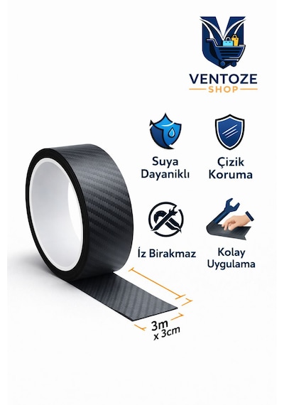 Karbon Fiber Desenli Araç Kapı Eşiği Koruyucu Bant Çizilme Önleyici 3 Cm X 3 Metre Karbon Bant 3 CM x 3 M