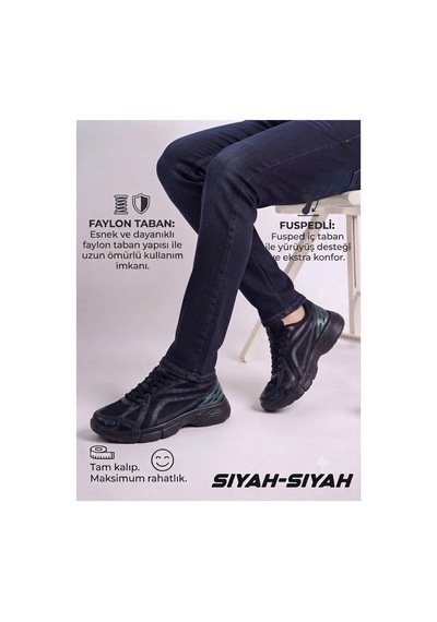 Fıero Mıen Unisex Rahat Günlük Sneaker Spor Yürüyüş Ayakkabı Siyah Siyah
