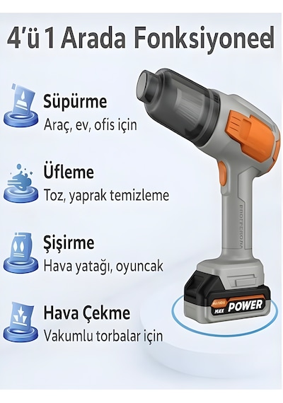 20000pa 120w Güçlü Emişli Çift Bataryalı Kablosuz Vakumlu Üflemeli Mini Araç Süpürgesiv -
