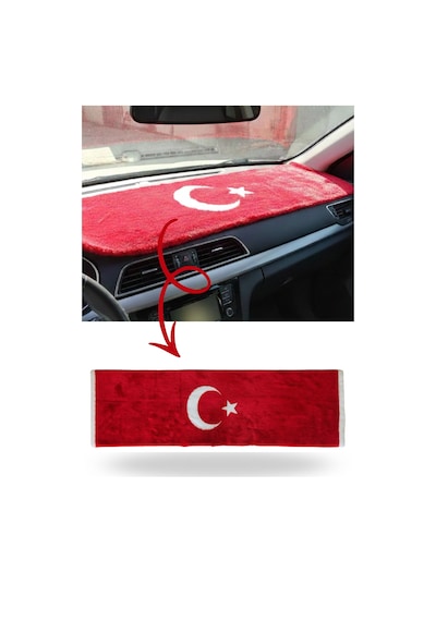 Türk Bayraklı & Ayyıldız Desenli Uzun Tüylü Yumuşak Torpido - Pandizot Koruyucu Pelüş Örtü Halı
