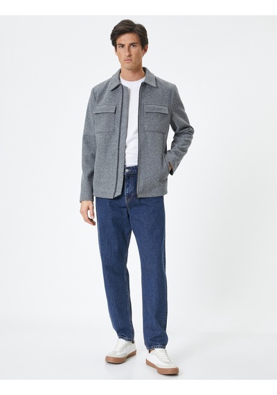Koton Slim Fit Ceket Cep Detaylı Kırçıllı Fermuarlı Viskon Karışımlı Gri 4sam20055hw Gri