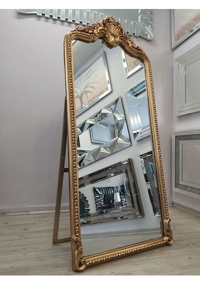 Ayna Denizi Princess Gold Model Altın Renk Dekoratif Ayaklı Boy Aynası Altın