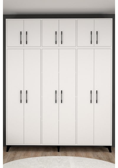 Diva 12 Kapaklı Modern Beyaz Gardırop Xl