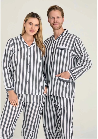 Kocabey 4007 Kadın Uzun Kol Çizgili Gaffuriye Pijama Takımı Antrasit