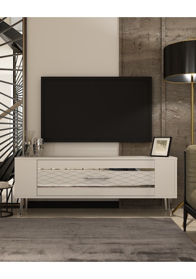 Retrolp2ct Tv Sehpası Beyaz-gümüş