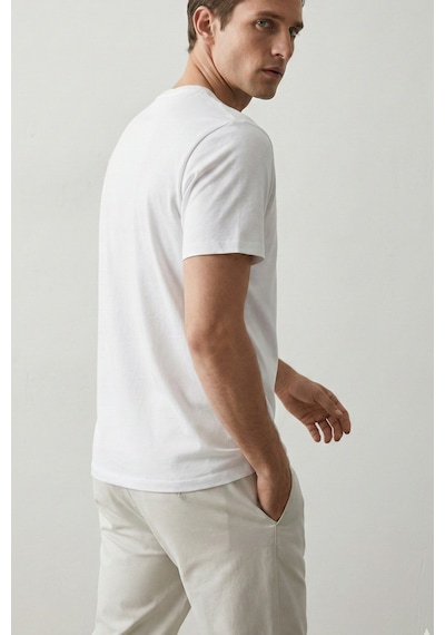 Elemge Pamuk Likra Magic Fit Beyaz Erkek T-shirt Compact Penye Kısa Kol Esnek Tişört Elastan