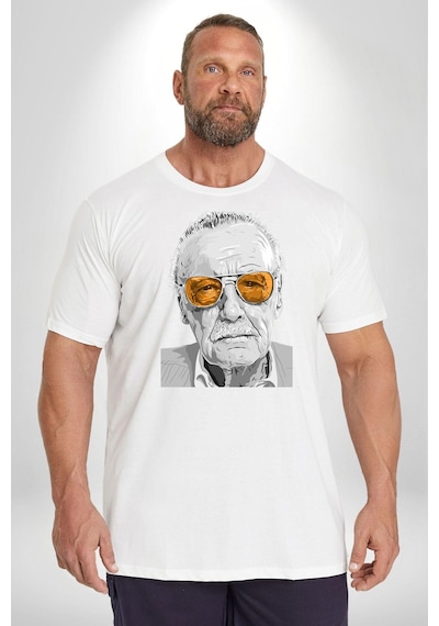 Angemiel Stan Lee Beyaz Büyük Beden Kadın Erkek Ünisex Basic Ön Baskılı Tişört Beyaz