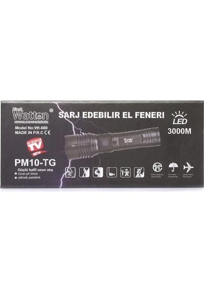 3000 Lümen Güçlü El Feneri Watton Wt-600 Siyah