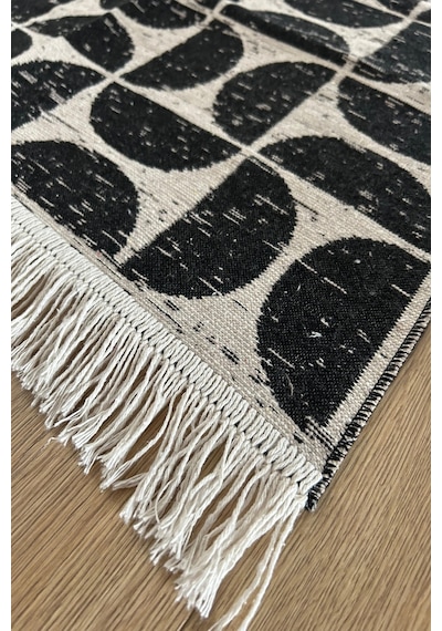 Siyah Modern Geometrik Desenli Kilim Makinede Yıkanabilir Renkli